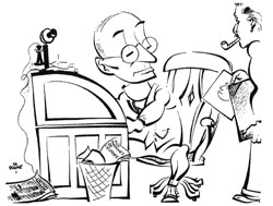 Caricature d'Asselin au travail