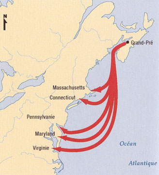 Carte - Déportation des Acadiens