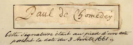 Signature de Paul de Chomedey de Maisonneuve